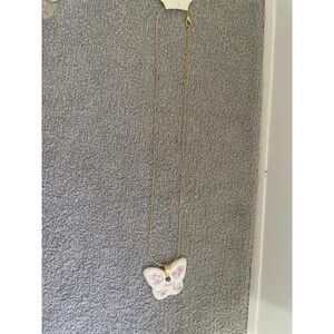 Betty Name Personalized Butterfly Ceramic Pendant Necklace Gold Tone Floral Rose